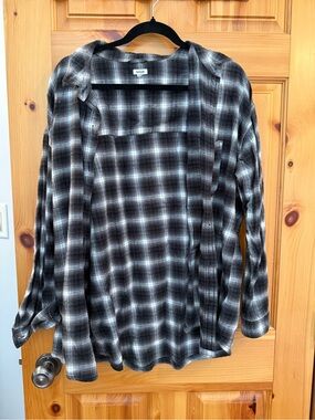 Garage Black and White Plaid Flannel Shirt